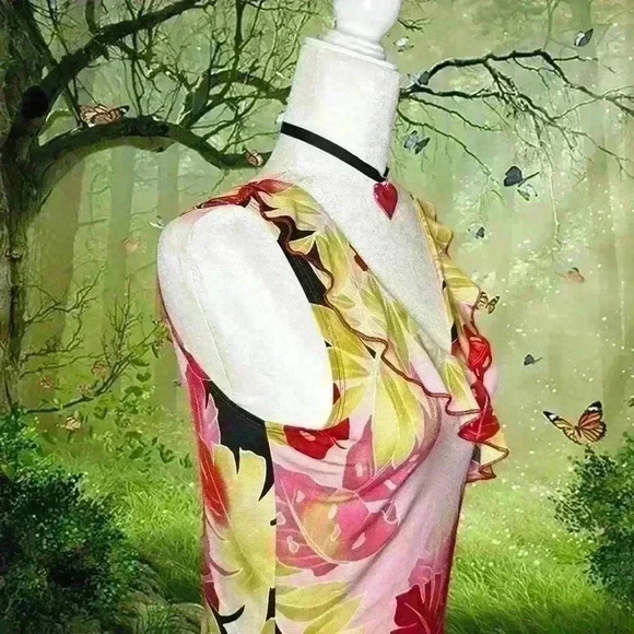 Y2K 90s Fairy MIDI Dress Green/Pink By Geri C. - Picture 9 of 11